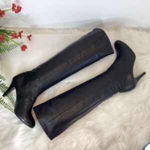 THE SOL MILANO A.SOLIANI CALF SKIN KNEE HIGH BOOTS BLACK EUR 37.5 US 7